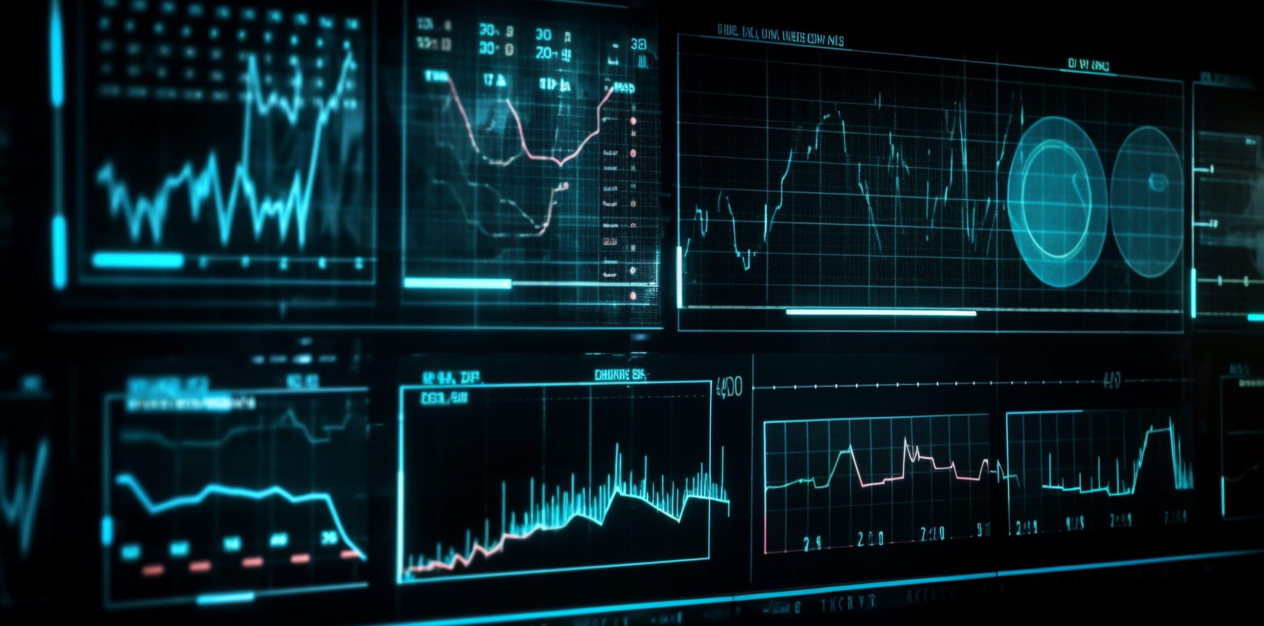 Pulsating blue wave pattern analyzing human heart frequency on computer monitor generated by artificial intelligence